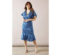 Wallis Women's Paisley Print Belted Midi Dress in Blue | Size: 10 Wallis Blue 10