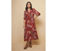 Wallis Women's Paisley Shirred Tie Front Midaxi Dress in Rust | Size: 16 Wallis Rust 16