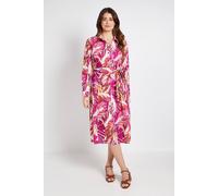 Wallis Women's Palm Print Collared Button Through Shirt Dress in Pink | Size: 12 Wallis Pink 12