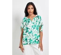 Wallis Women's Petite Abstract Tie Sleeve Collarless Top in Green | Size: 10 Wallis Green 10