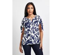 Wallis Women's Petite Abstract Tie Sleeve Collarless Top in Navy | Size: 14 Wallis Navy 14