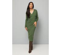 Wallis Women's Petite Asymmetric Rib Knitted Dress in Olive | Size: Small Wallis Olive S