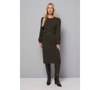 Wallis Women's Petite Belted Balloon Sleeve Knitted Dress in Khaki | Size: Large Wallis Khaki L