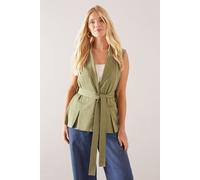 Wallis Women's Petite Belted Sleeveless Waistcoat in Khaki | Size: 16 Wallis Khaki 16