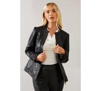Wallis Women's Petite Black Faux Leather Seam Detail Jacket | Size: 20 Wallis Black 20