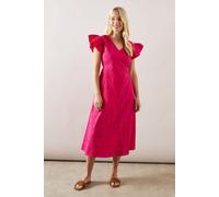Petite Broderie Frill Sleeve Midi Dress Wallis Pink 16