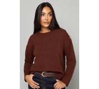 Wallis Petite Brown Pointelle Sleeve Button Detail Jumper, M, Brown