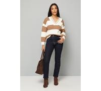 Wallis Women's Petite Camel & Ivory Relaxed Stripe Cricket Jumper | Size: Large Wallis Camel L