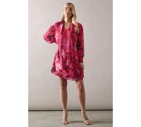 Petite Chiffon Floral Tie Neck Shift Dress Wallis Pink 12