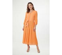Wallis Women's Petite Chiffon Plait Detail Pleated Midi Dress in Orange | Size: 12 Wallis Orange 12