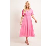 Wallis Women's Petite Chiffon Pleated Sleeve Midi Dress in Pink | Size: 12 Wallis Pink 12