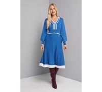 Petite Cobalt Zip Front Pleated Knitted Midi Dress Wallis Cobalt L