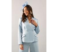 Wallis Women's Petite Collarless Double Breasted Blazer in Blue | Size: 12 Wallis Blue 12