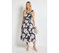 Wallis Women's Petite Crepe Cowl Pleated Midi Dress in Navy | Size: 16 Wallis Navy 16