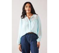 Petite Dobby Button Collarless Blouse Wallis Blue 14