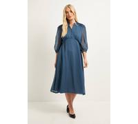 Wallis Women's Petite Dobby Pleat Detail Button Midi Dress in Blue | Size: 18 Wallis Blue 18
