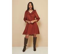 Wallis Women's Petite Dobby Ruffle Shift Dress in Rust | Size: 12 Wallis Rust 12