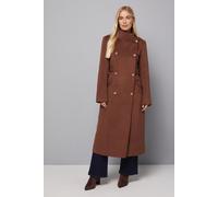 Wallis Women's Petite Double Breasted Tab Detail Funnel Coat in Chocolate | Size: 16 Wallis Chocolate 16