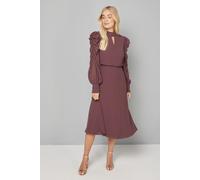Wallis Women's PETITE EMBELLISHED RUCHED SLEEVE MIDI DRESS in Chocolate | Size: 16 Wallis Chocolate 16
