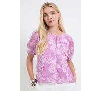Wallis Women's Petite Floral Burn Out Puff Sleeve Top in Pink | Size: 20 Wallis Pink 20