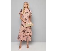Wallis Petite Floral Burn Out Ruffle Midi Dress, 12, Blush