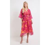 Wallis Women's Petite Floral Burn Out Twist Midaxi Dress in Pink | Size: 14 Wallis Pink 14