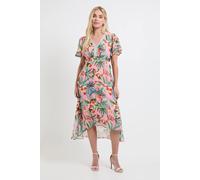 Wallis Women's Petite Floral Chiffon Sequin Insert Midi Dress in Pink | Size: 8 Wallis Pink 8
