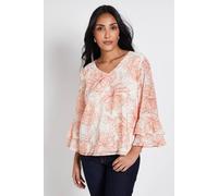 Wallis Women's Petite Floral Flute Sleeve Top in Ivory | Size: 16 Wallis Ivory 16