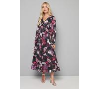 Wallis Women's Petite Floral Jacquard Ruffle Midi Dress in Black | Size: 8 Wallis Black 8