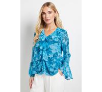 Wallis Women's Petite Floral Lace Trim Ruffle Blouse in Blue | Size: 16 Wallis Blue 16