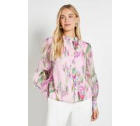 Wallis Women's Petite Floral Organza Collarless Shirt in Pink | Size: 12 Wallis Pink 12