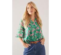 Petite Floral Organza Ruffle ¾ Sleeve Blouse Wallis Green 16