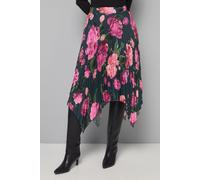 Wallis Petite Floral Pleated Hanky Hem Midi Skirt, 12, Green