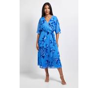 Wallis Women's Petite Floral Pleated Midi Dress in Blue | Size: 12 Wallis Blue 12