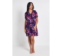 Wallis Women's Petite Floral Puff Sleeve Shift Dress in Navy | Size: 14 Wallis Navy 14
