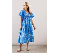 Wallis Women's Petite Floral Ruched Waist Midi Dress in Blue | Size: 12 Wallis Blue 12