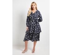 Wallis Women's Petite Floral Ruffle Midi Dress in Navy | Size: 12 Wallis Navy 12