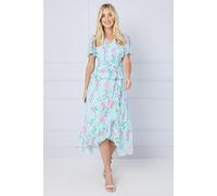 Wallis Petite Floral Ruffle Peplum Midi Dress, 14, Blush