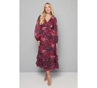 Petite Floral Satin Ruffle Hem Midaxi Dress Wallis Black 10