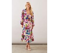 Petite Floral Viscose Wrap Dress Wallis Sage 14