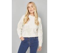 Wallis Women's Petite Flower Motif Crew Neck Jumper in Ivory | Size: Medium Wallis Ivory M