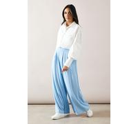Wallis Women's Petite Fluid Wide Leg Trouser in Denim-Blue | Size: 14 Wallis Denim-Blue 14