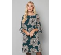 Petite Green Floral Flute Shift Dress Wallis Green 18
