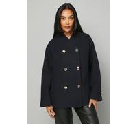 Wallis Petite Grown On Neck Peacoat, 14, Navy