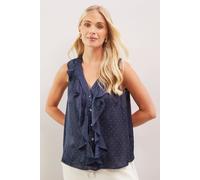 Petite Hotfix Ruffle Sleeveless Blouse Wallis Navy 16