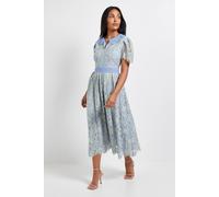 Wallis Women's Petite Lace Collared Button Midi Dress in Blue | Size: 8 Wallis Blue 8