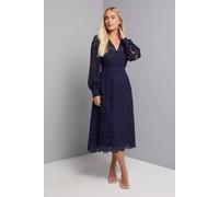 Wallis Women's Petite Lace Fit & Flare Midi Dress in Navy | Size: 14 Wallis Navy 14