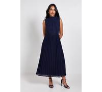 Wallis Women's Petite Lace Insert Pleated Midi Dress in Navy | Size: 10 Wallis Navy 10