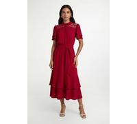 Wallis Women's Petite Lace Insert Ruffle Sleeve Midi Dress in Red | Size: 12 Wallis Red 12