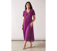 Petite Lace Pleated Sleeve Midi Dress Wallis Purple 20